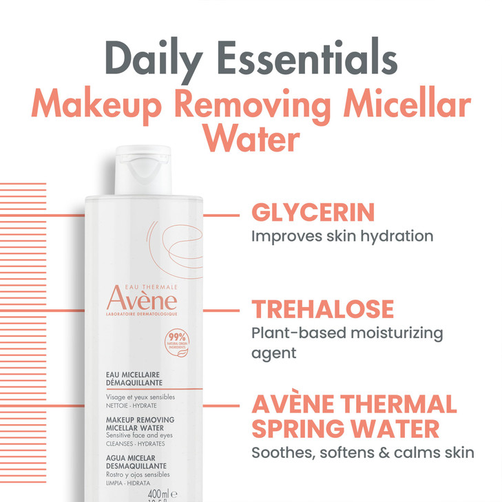 Avène Micellar Lotion Cleansing Water - Soap-Free 3-in-1 Cleanser, Toner, Make-up Remover - All Skin Types - Non-Comedogenic - 6.7 Fl Oz