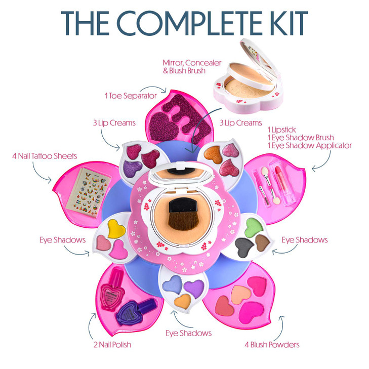 Toysical Makeup Kit for Teens - Flower Palette Gift Set for Teen Girls and Women - Makeup for Girls 10-12 - Petals Expand to 3 Tiers - Variety Shade