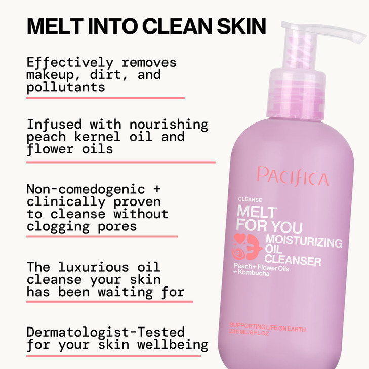 Pacifica Melt For You Facial Cleansing Oil  Hydrating Daily Face Wash & Makeup Remover Oil Cleanser for All Skin Types, Gentle Non-Comedogenic, Vega