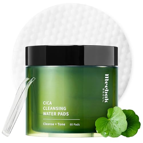 Meebak Cica Cleansing Water Pads | Korean Makeup Remover Wipes | Micellar Water Makeup Remover Wipes | Exfoliating Toner Pads for Glass Skin | Hydrat