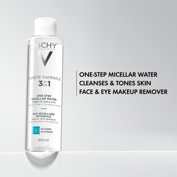 Vichy Pureté Thermale One Step Micellar Water Makeup Remover & Facial Toner, Micellar Cleansing Water & Vitamin B5, No Rinse Needed, Gentle Eye Makeu