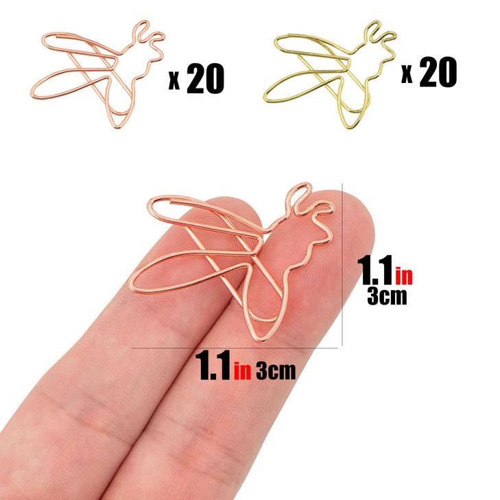 CAIRIAC 40 Pcs Bee Shaped Paper Clips, Office Supplies Metal Paper Clips Gift for Coworkers, Book Accessories for Student Teacher Classroom Supplies