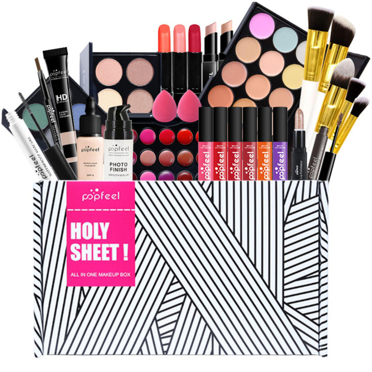 Pure Vie All-in-One Holiday Gift Surprise Makeup Set Essential Starter Bundle Include Eyeshadow Palette Lipstick Concealer Blush Mascara Eyeliner Fac