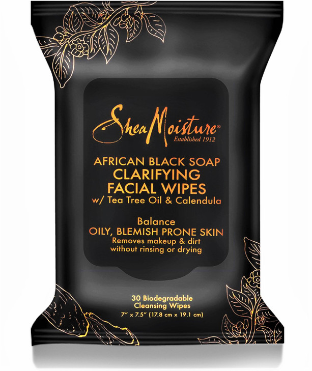 SheaMoisture Clarifying Facial Wipes for Oily, Blemish-Prone Skin African Black Soap to Clarify Skin 30 count (U-BB-2761)