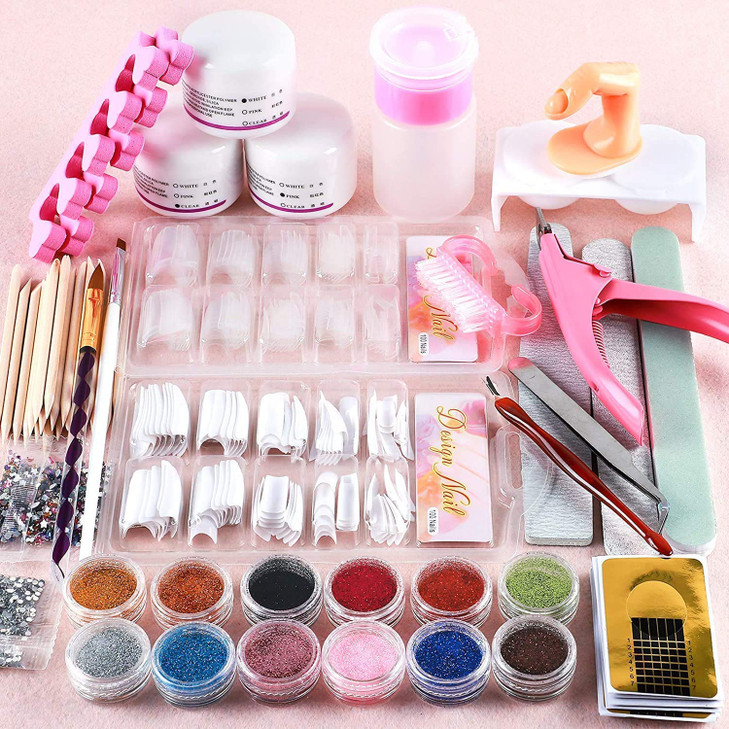 Swiftrans Acrylic Nail Kit with Everything,12 Colors Acrylic Powder Liquid Brush Glitter File Tips Gel Nail Art Tools Kit, Acrylic Nail Kit with Ever