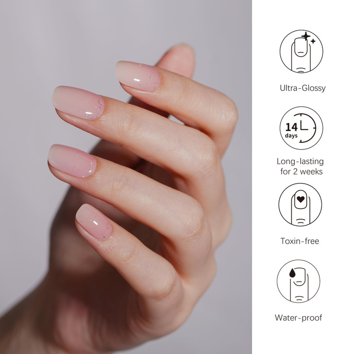 DANNI & TONI Semi Cured Gel Nail Strips French Ombre (in The Mood for Love) Pink White Gradient Nail Strips 28 Stickers Gift for Women