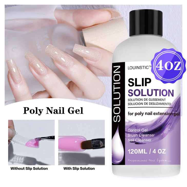 LOUINSTIC Slip Solution for Poly Extension Gel - 4oz, Professional Nail Extension Gel Anti-Stick Liquid, Cleanable Nail Brush Cleaner, Easy to Use, B