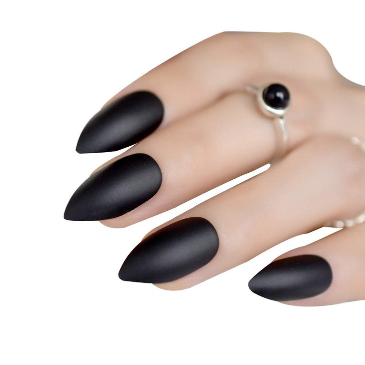 Black Fake Nails Stiletto Matte False Nails Medium Long Full Cover Press On False Nails Tips Acrylic Nail Tips Stick On Nails for Women and Girls 24