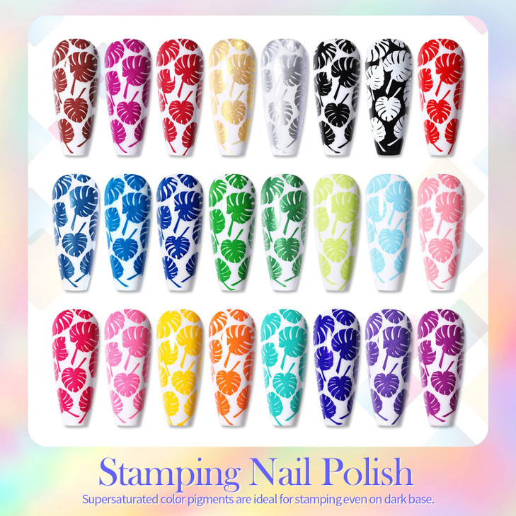 Born Pretty Nail Art Stamping Polish Halloween Nail Polish Set Manicure Print Nails Polish for Stamping Plates 24 Colors Bulk Nail Polish Set Gift Co