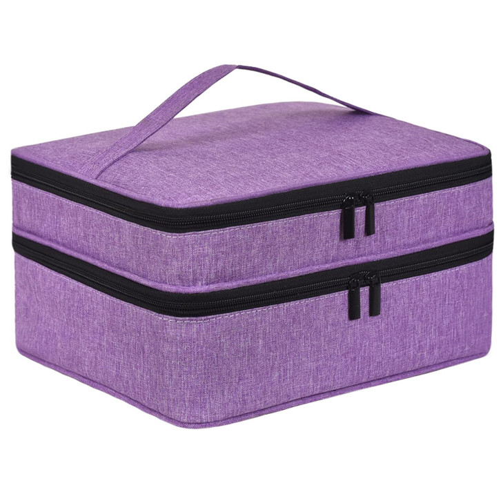 LYFFXYH Double-Layer Nail Polish Organizer-Holds 42 Bottles, Nail Polish Storage with Handle, Nail Bag Organizer Case for Professional Manicure Kit &