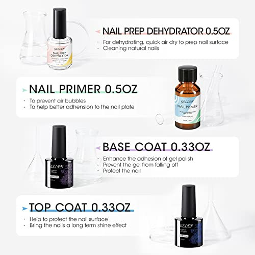 Gellen Nail Prep Dehydrator, Nail Primer & Top Coat Gel & Gel Base Coats