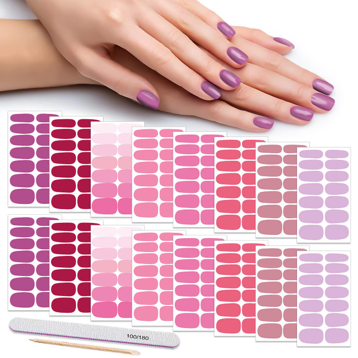 DANNEASY 16 Sheets Nail Wraps for Women Nail Polish Strips Solid Color Self Adhesive Sticker Nails Acrylic Nail Art Accessories with 1pc File, Cuticl