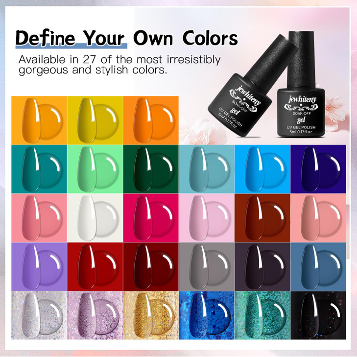 JEWHITENY 27 Colors Nail Polish Kit with U V Light, U V LED Nail Dryer Lamp Curing Gel Nail Polish Set Popular Gel Polish Set DIY at Home, Nail Manic