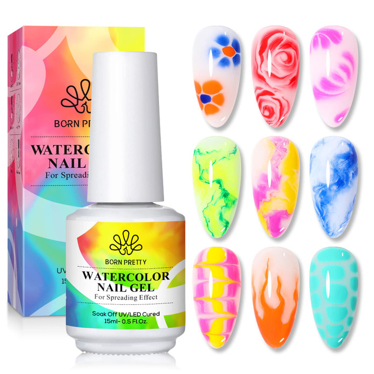 Born Pretty Nail Blooming Gel, 15ml Clear Clear U V Led Blossom Gel Polish for Spreading Effect Marble Natural Stone Watercolor Floral Print Nail Art