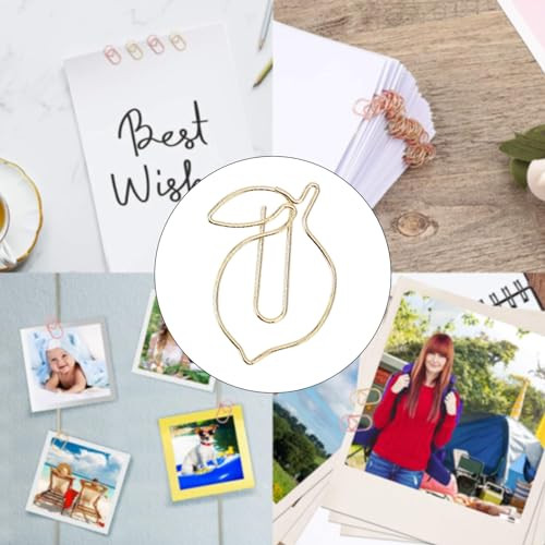 Lemon Shaped Paper Clips, 100PCS Metal Office Supplies for Home School Desk Organizers, Decorative Bookmarks Planner Clips for Clipboards Notebooks B