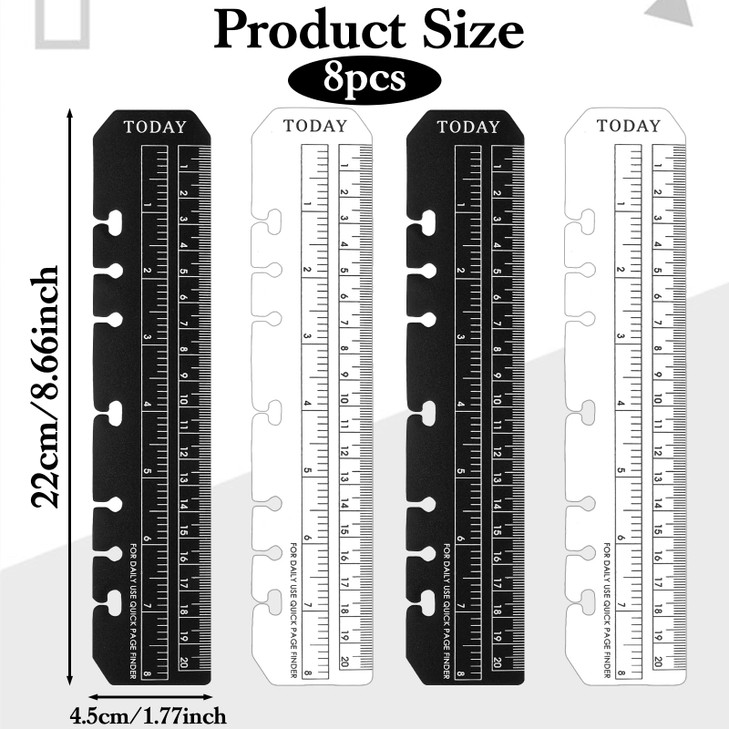 8PCS Notebook Ruler-A5 6 Ring Ruler Planner Bookmark Book Marker for Binder,Ymapinc Journal Ruler with Holes Measuring Tool for A5 Size 6-Ring Binder