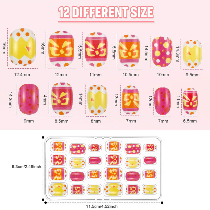 Maitys 240 Pcs Children False Nails 10 Packs Kids Girls Press on Short Artificial Fake Nails Gradient Color Rainbow Pre Glue Full Cover Acrylic Nail