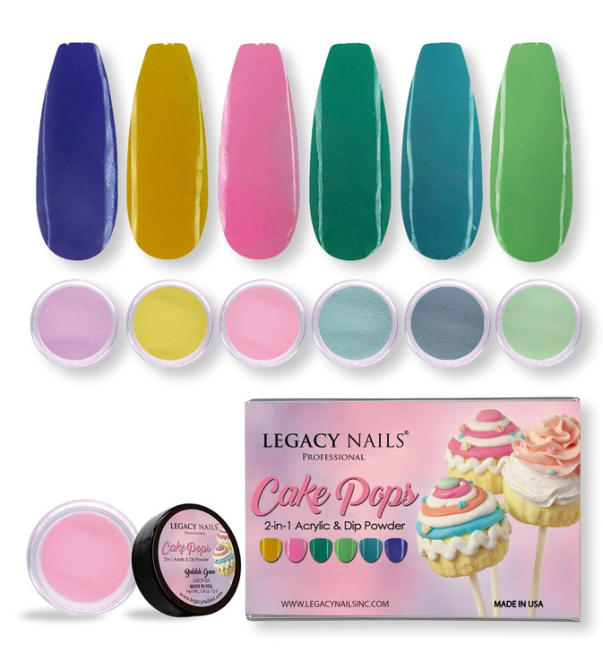 Legacy Nails Professional COLLECTION Acrylic Powder Kit 6 Colors Nail Art Set for Manicure DIY for Dip & Acrylic Nail Extensions (CAKE POPS COLLECTIO