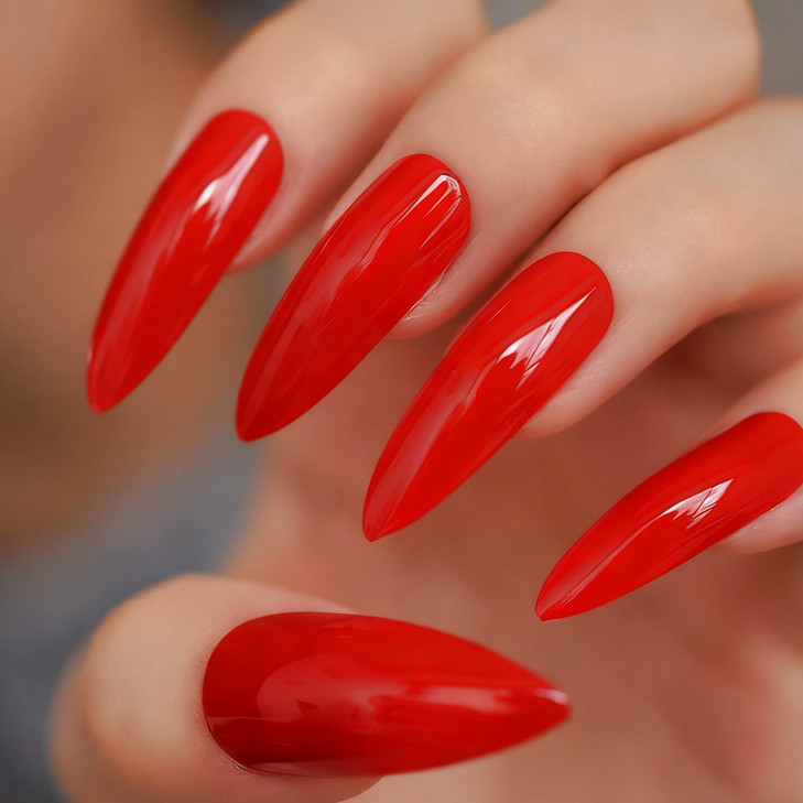 CoolNail Extra Long Stiletto Red False Nails Tips Pointed Stilettos Press On Nails For Fingers Full Cover with Glue Sticker