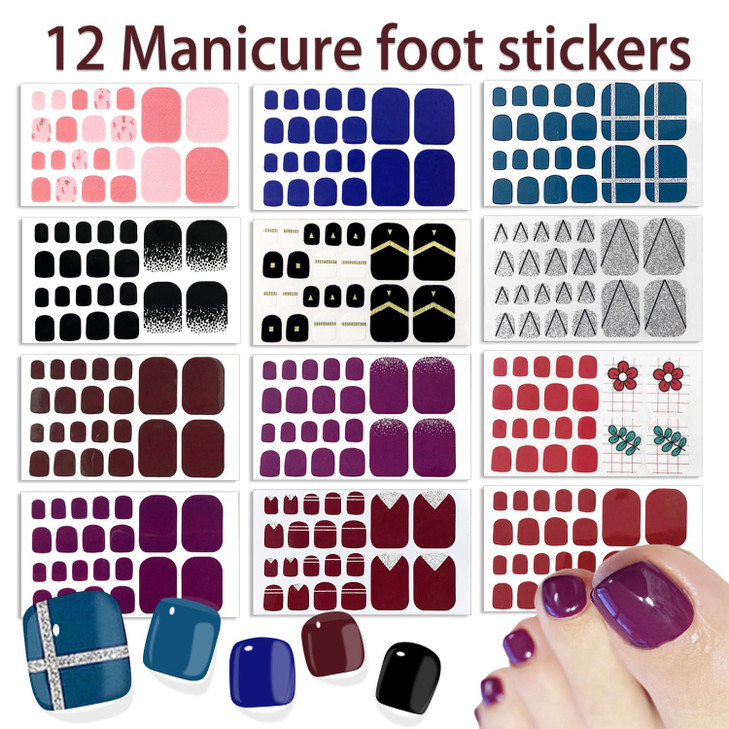 WOKOTO 12 Sheets Self-Adhesive Nail Polish Wraps for Toes and 1Pc Nail File, Shinny Solid Silver Stick On Nails Stickers Toe Nail Polish Strips for W