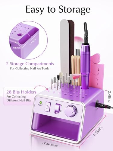 Subay Nail Drill Machine Electric File, Portable for Acrylic Gel Dip Powder Nails, Nail Drill Kit for Manicure Pedicure, Nail Set with Everything, Pu