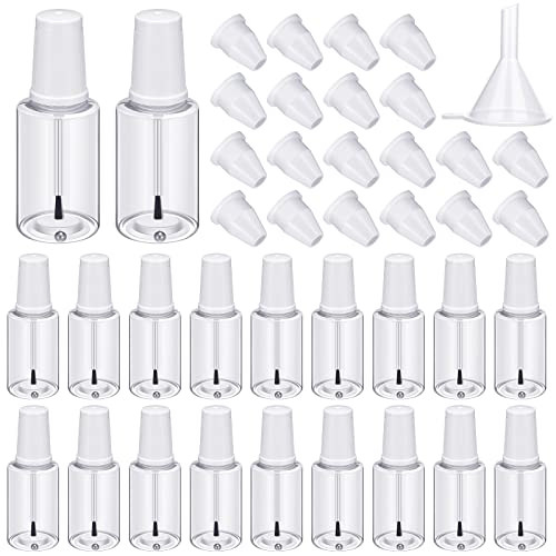 Irenare 20 Pcs 20ml Refillable Empty Nail Polish Bottles Plastic Nail Polish Container Empty Bottle with Mixing Marble Conservation Insert Brush Top,
