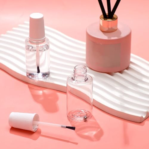 Irenare 20 Pcs 20ml Refillable Empty Nail Polish Bottles Plastic Nail Polish Container Empty Bottle with Mixing Marble Conservation Insert Brush Top,