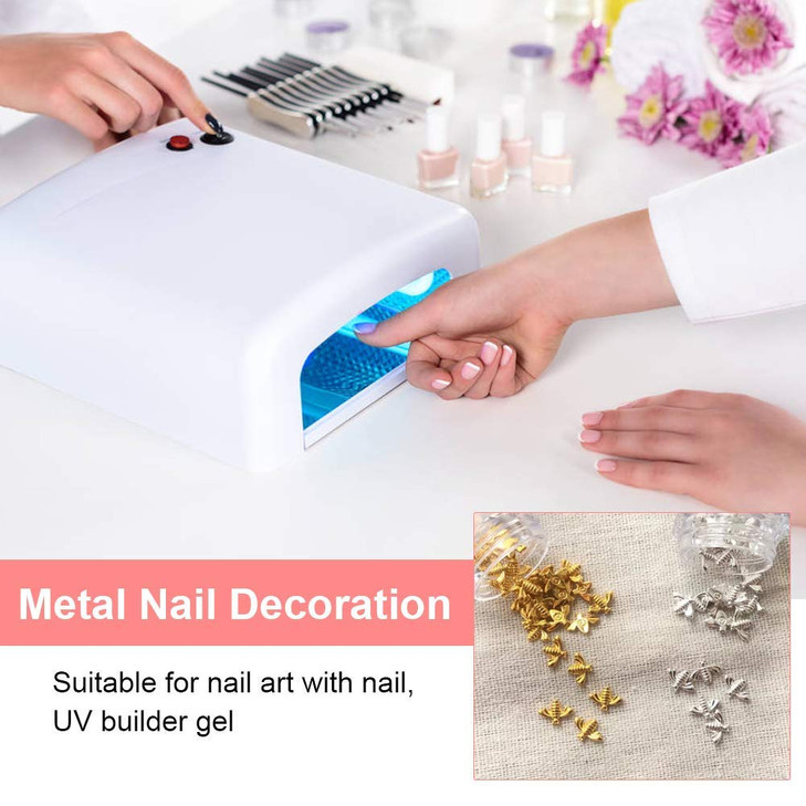 GOTOTOP 100 Pcs/Bag Nail Art Studs Metal Bees 3D Decoration Stick Gold Silver Decals Manicure for Nail DIY Art Makeups Supplies(Gold)