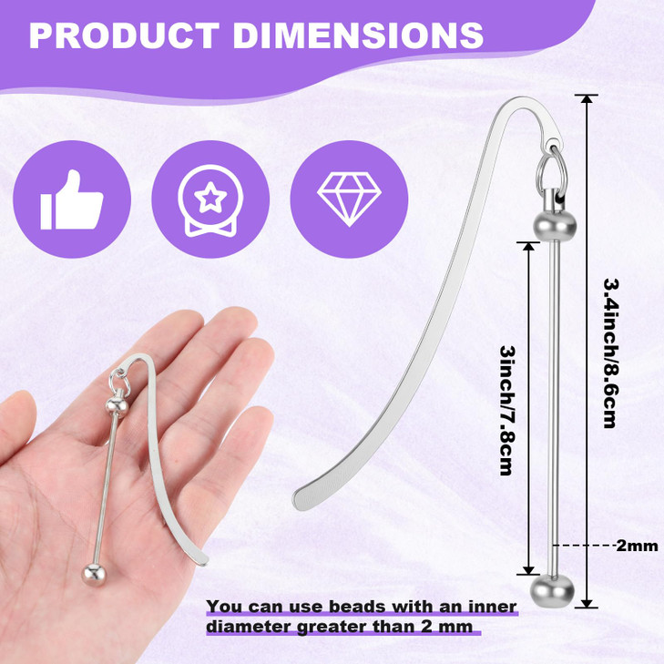 24 Pcs Beadable Bookmarks DIY Metal Blank Bar Bookmark for Beads Modern Bead Craft Jewelry Pendant Charm Gift for Book Lovers Office Supplies