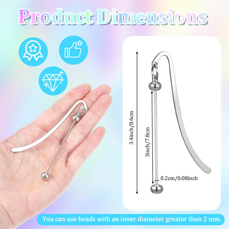 40 Pcs Beadable Bookmarks DIY Metal Blank Bar Bookmark for Beads Modern Bead Craft Jewelry Pendant Charm Gift for Book Lovers Student Teacher Office