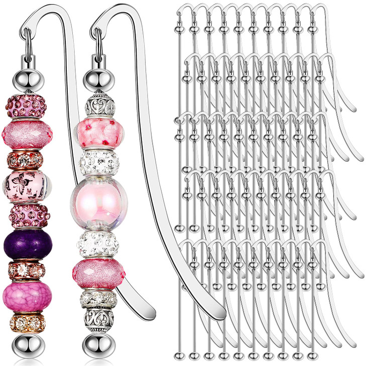 Dunzoom 50 Pcs Beadable Bookmarks DIY Metal Blank Bar Bookmark for Beads Modern Bead Craft Jewelry Pendant Charm Gift for Book Lovers Student Teacher