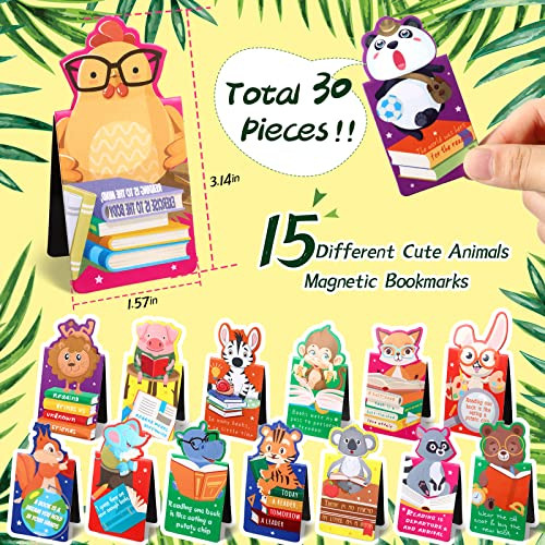 30 Pieces Cute Animal Magnetic Bookmarks for Kids Magnet Bookmark Clips Magnetic Page Marker Book Clips for Kid Student Teacher Reading Learning Supp