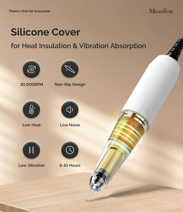 MelodySusie Entry-Level Clip-On Rechargeable Nail Drill with Anti-Slip Silicone Handle, SC300I 30000RPM E-File for Manicure Shaping & Gel Removal, Pe