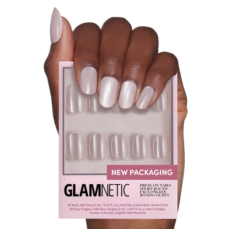 Glamnetic Press On Nails - Pure Intentions | Glossy, Semi-Transparent, Short Round Fake Nails, Salon Quality | 12 Sizes - 30 Nail Kit with Glue