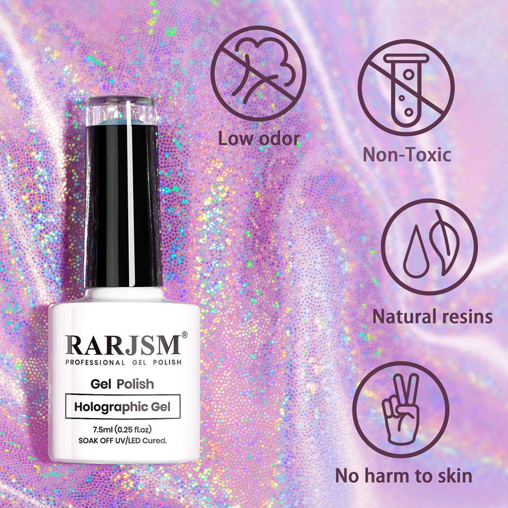RARJSM Holographic Nail Polish Rose Gold Gel NailPolish with Mermaid Unicorn Effect Glitter Gel Nail Polish RAR73 Suitable for Spring Summer