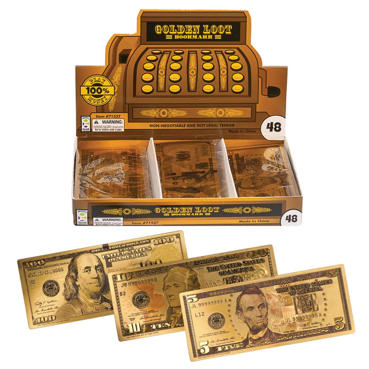 Raymond Geddes Golden Loot Bookmarks (Pack of 48) - Pretend Play Money