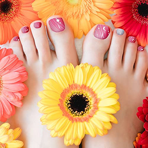 352 Full Toe Nail Wraps - 16 Sheets Glitter Toenail Polish Stickers with 2 Nail Files for DIY Manicure Decals (Fresh Style)
