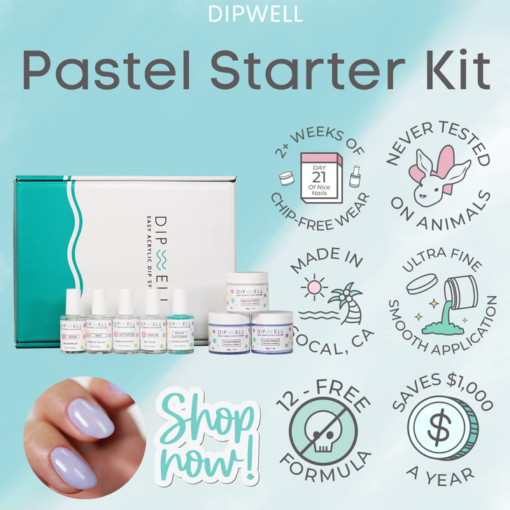 DipWell Dip Powder Nail Kit - Pastel Color Starter, Acrylic & Gel Resin Kit - Comes With Bond, Base, Activator, Sealer, Brush Softener + 3 Powder Jar