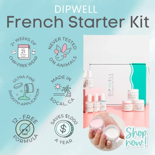 Dipping Nail Starter Kit, Easy Acrylic Powder and Gel Resin Kit For Dip, Starter System For French Set by DipWell Nails (Comes With Bond, Base, Activ