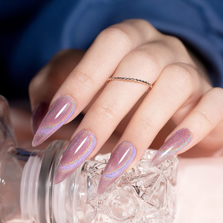 RARJSM Cat Eye Gel Nail Polish, Galaxy Chameleon Magnetic Gel Pink Holographic Glitter Soak Off U V L E D DIY Manicure Art for Salon Designs and Home