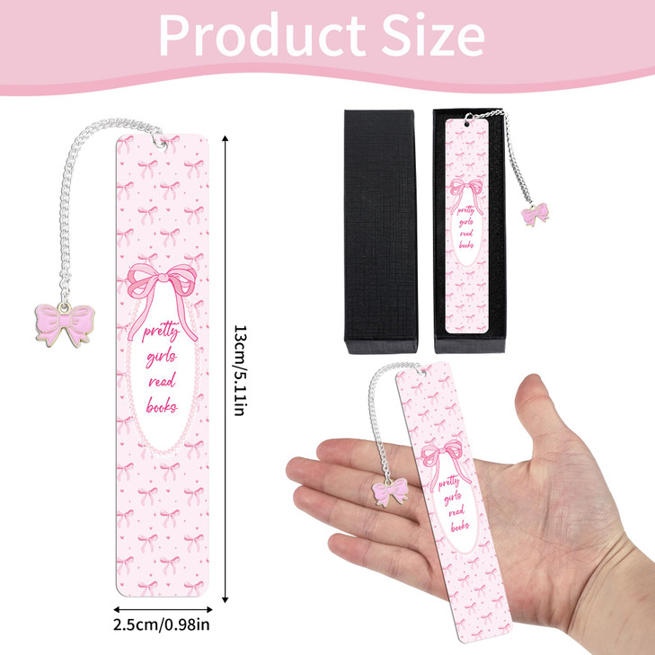 Pink Bow Metal Bookmark Gifts, Cute Metal Bookmark with Charm, Pretty Girls Read Books Gift for Women Girls, Bookish Accessaries for Reading Book Lov