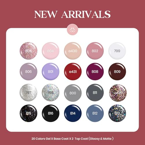 Beetles Gel Polish Kit, Nude Gray Pink Blue Burgundy Glitter Gel Polish Set Modern Muse Collection with 3Pcs Base Matte Glossy Top Coat Soak off Uv G