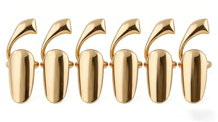 SYBL 6Pcs Gold Fingernails Rings Nail Art Retro Finger Tip Opening Rings Decoration for Gift