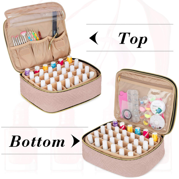 LUXJA Detachable 2 Layers Nail Polish Organizer - Hold 60 Bottles (15ml - 0.5 fl.oz), Nail Polish Case with Tools Storage Pockets (Patented Design),