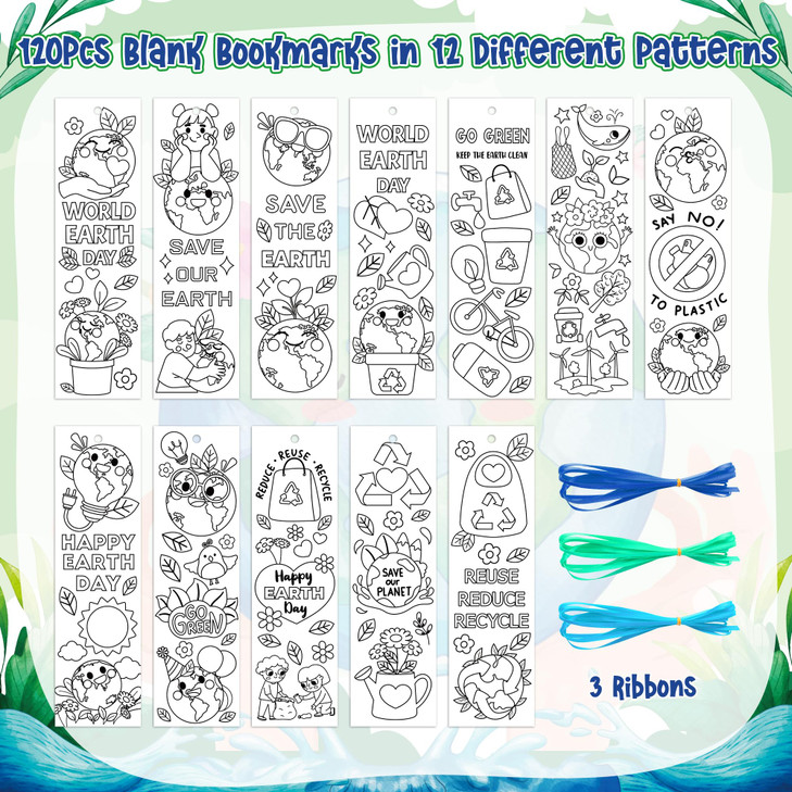 ANGOLIO 123Pcs Earth Day Coloring Bookmarks for Children Classroom DIY Coloring Blank Bookmarks Art Craft Supplies for Teachers Students, Earth Day C