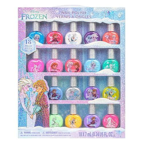 Townley Girl Disney Frozen 2 Non-Toxic Peel-Off Water-Based Natural Safe Quick Dry Nail Polish |Gift Kit Set for Kids Girls, Glittery and Opaque Colo