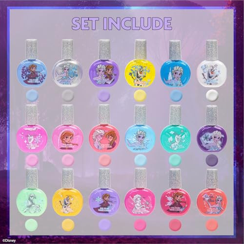 Townley Girl Disney Frozen 2 Non-Toxic Peel-Off Water-Based Natural Safe Quick Dry Nail Polish |Gift Kit Set for Kids Girls, Glittery and Opaque Colo