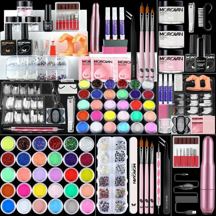 Morovan Acrylic Nail Kit for Beginners: Professional Nails Kit Acrylic Set With Everything Complete Starter Set - with 3 Colors Powder and Glitter Po