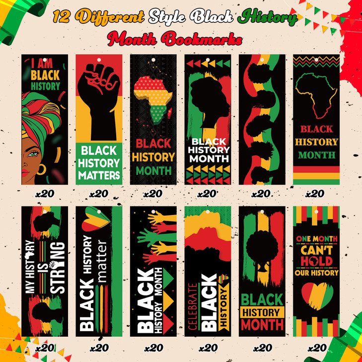 Haooryx Black History Month Bookmarks - 240 Pcs Black History Matter Bookmark for Celebrate African American BHM Festival Decoration School Inspirati