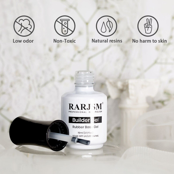 RARJSM Rubber Base Milky White,Builder Extension Gel Builder Soft White,Rubber Base Coat Gel Nail Polish 15ml Natural White Nail Strengthener Soak Of